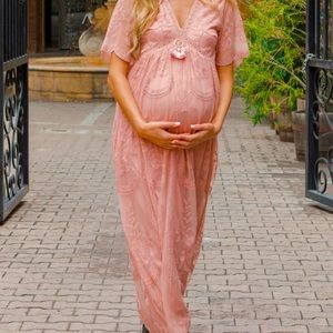 Pink Blush Lace Maternity Dress